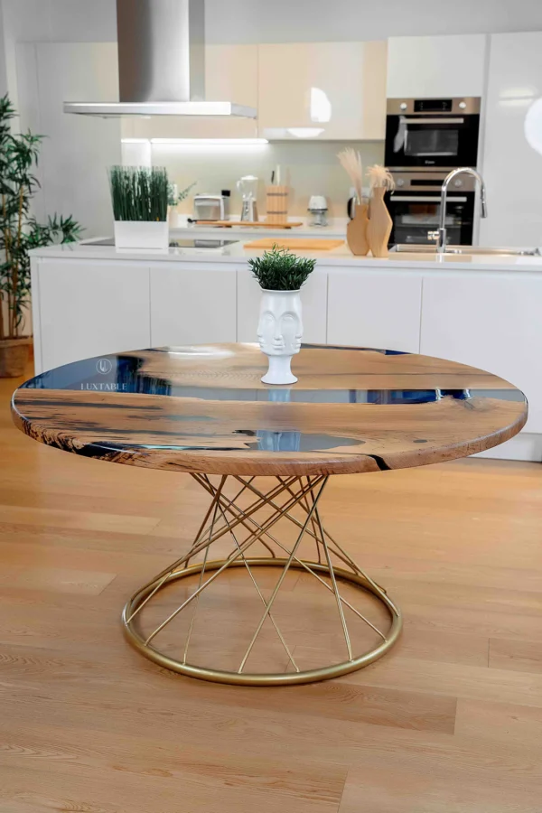 Solid oak dining table with blue epoxy, cusom size Corsica